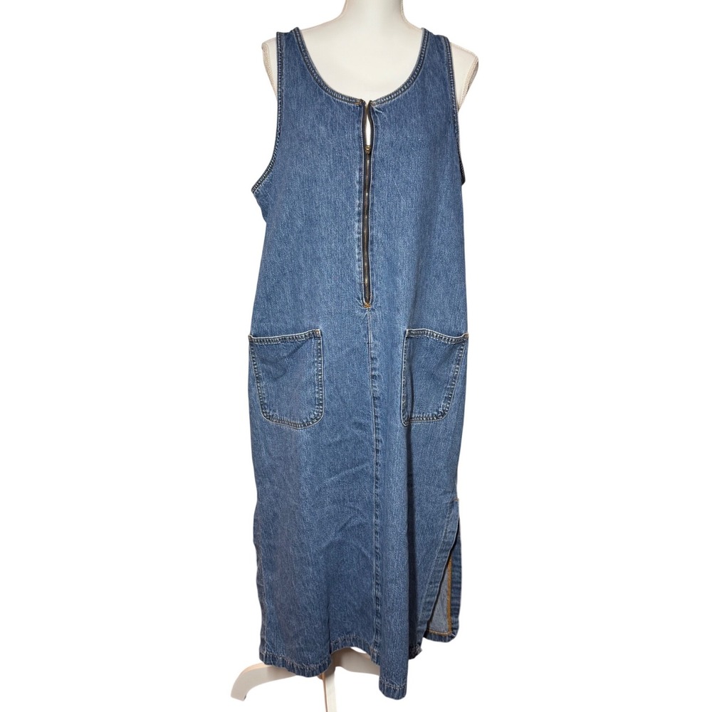 Crossroads Vintage Denim Jumper Dress Large Blue Excellent Maxi Zip Front